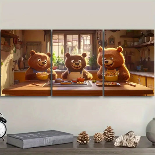 3pcs The Bear Is in The Kitchen Metal Print Ready to Hang Art