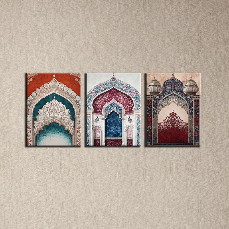3pcs Elegant Arches Vibrant Design Paintings Metal Print Ready to Hang Art