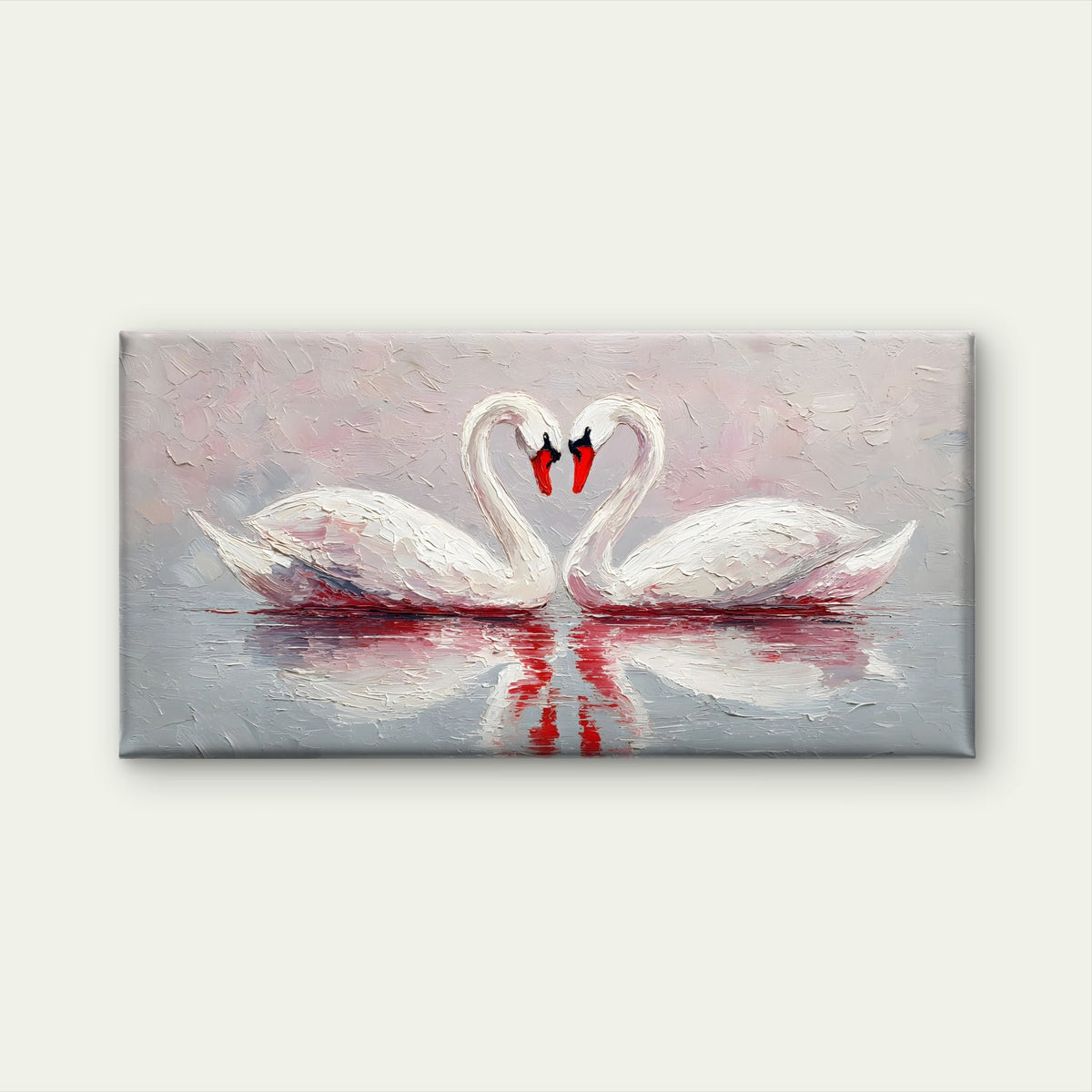 White Swans Heart Love Couple Wall Art Canvas Office Home Room Framed 80x45cm
