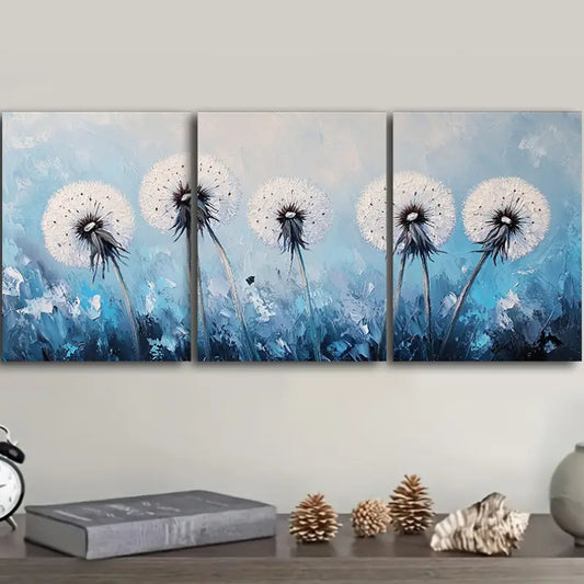 3pcs White Dandelions Metal Print Ready to Hang Art