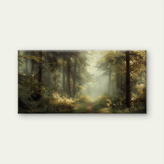 Green Trees & Sunlit Forest Wall Art Canvas Office Home Room Framed 80x45cm