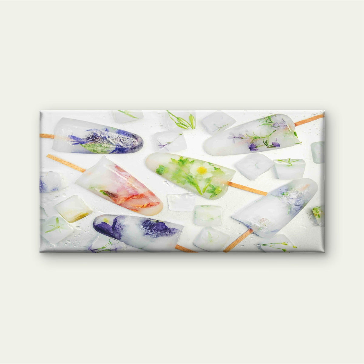 Frozen Flowers In Ice Cubes Wall Art Canvas Office Home Room Framed 80x45cm