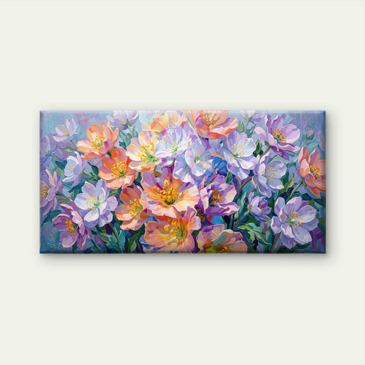 Purple Orange Floral Bouquet Paint Wall Art Canvas Office Home Framed 80x45cm