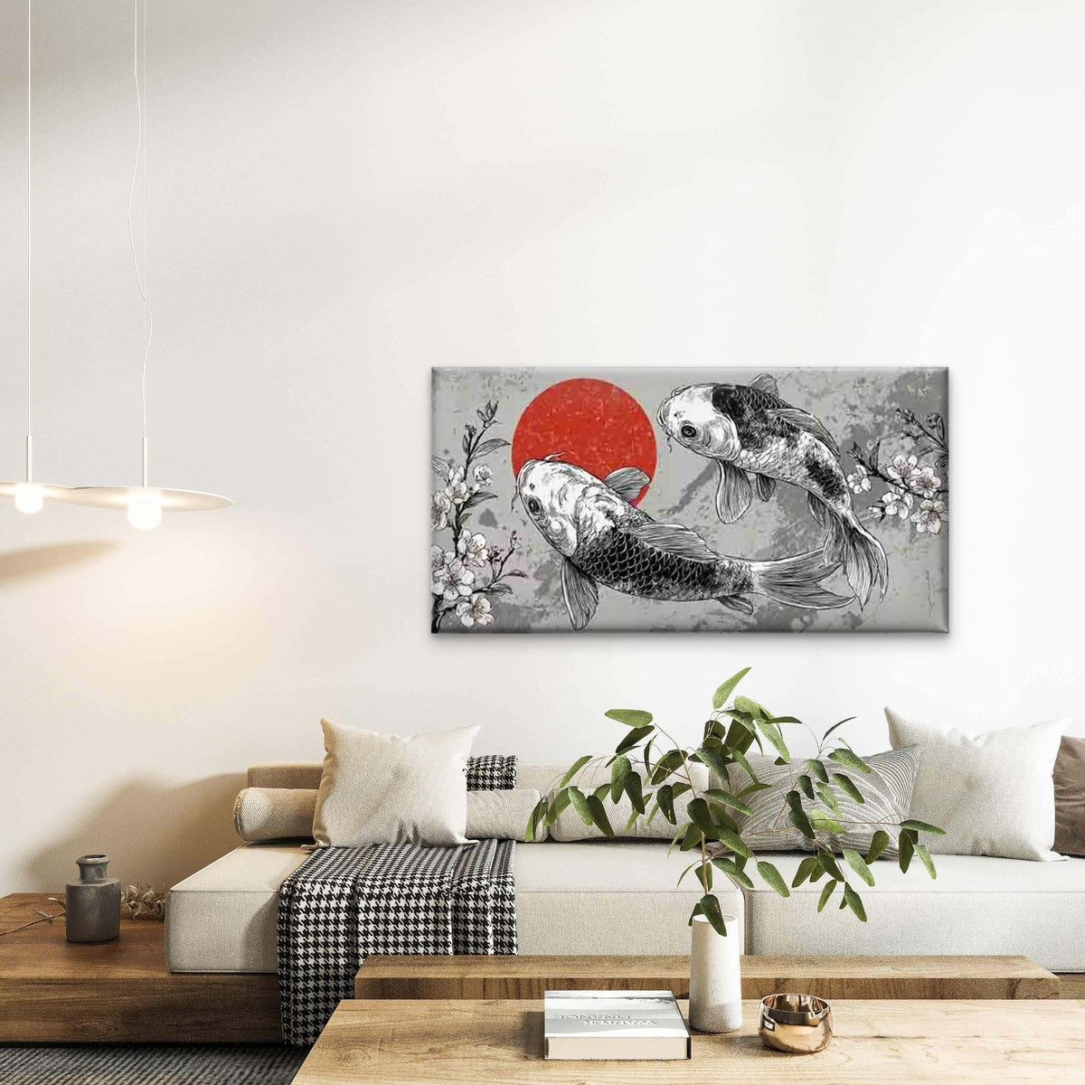 Abstract Japanese Koi Fish Wall Art Canvas Office Home Room Framed 120x60cm