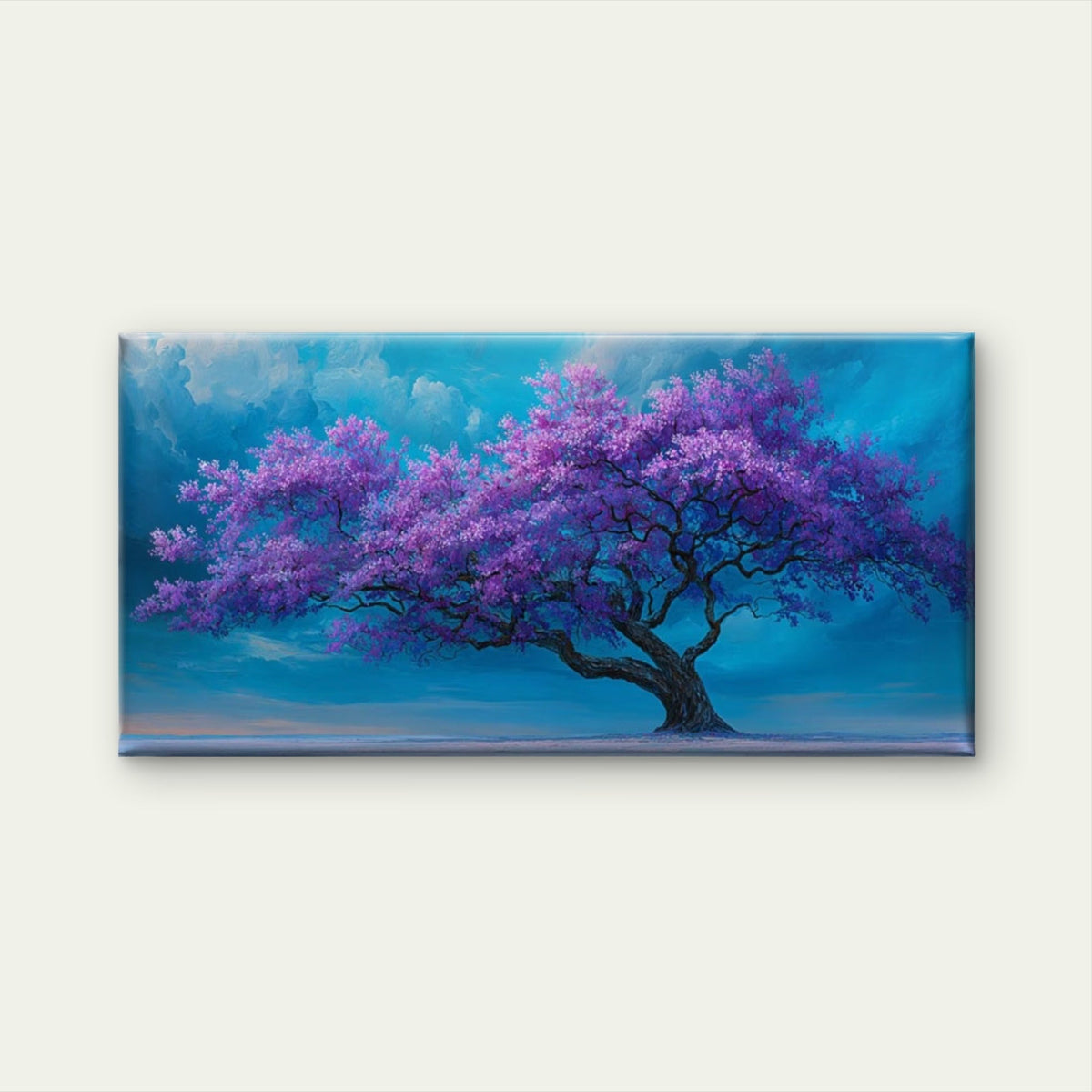 Purple Blossoms Paintings Wall Art Canvas Office Home Room Framed 80x45cm