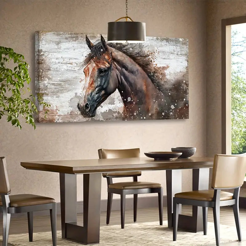 Brown Horse Rustic Animal Wall Art canvas office home room framed 120x60cm