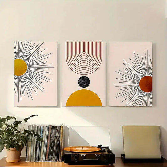 3pcs Abstract Geometric Swirls Neutral Tones Classic Design Metal Print Ready to Hang Art