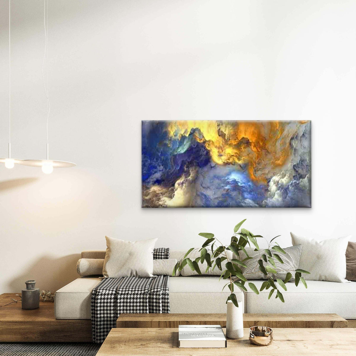 Abstract Design of Golden Cloud Wall Art Canvas Office Home Room Framed 120x60cm
