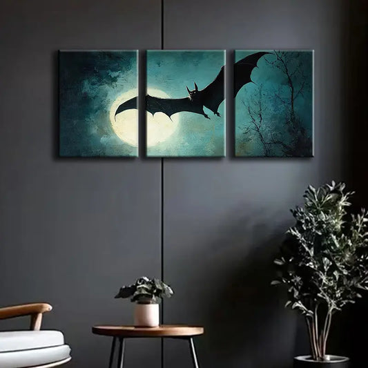 3pcs Featuring Bats Soaring in the Moonlight Metal Print Ready to Hang Art