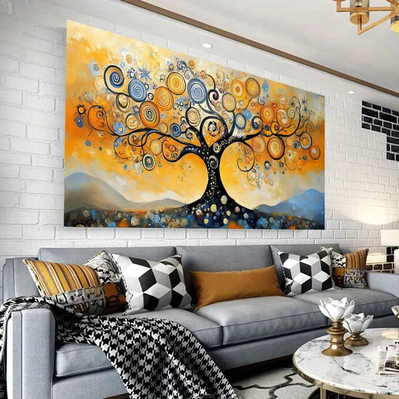 Tree of Life with Vibrant Abstract Design with Swirling Patterns & Colorful Orbs Wall Art wall canvas office home room framed 80x45cm