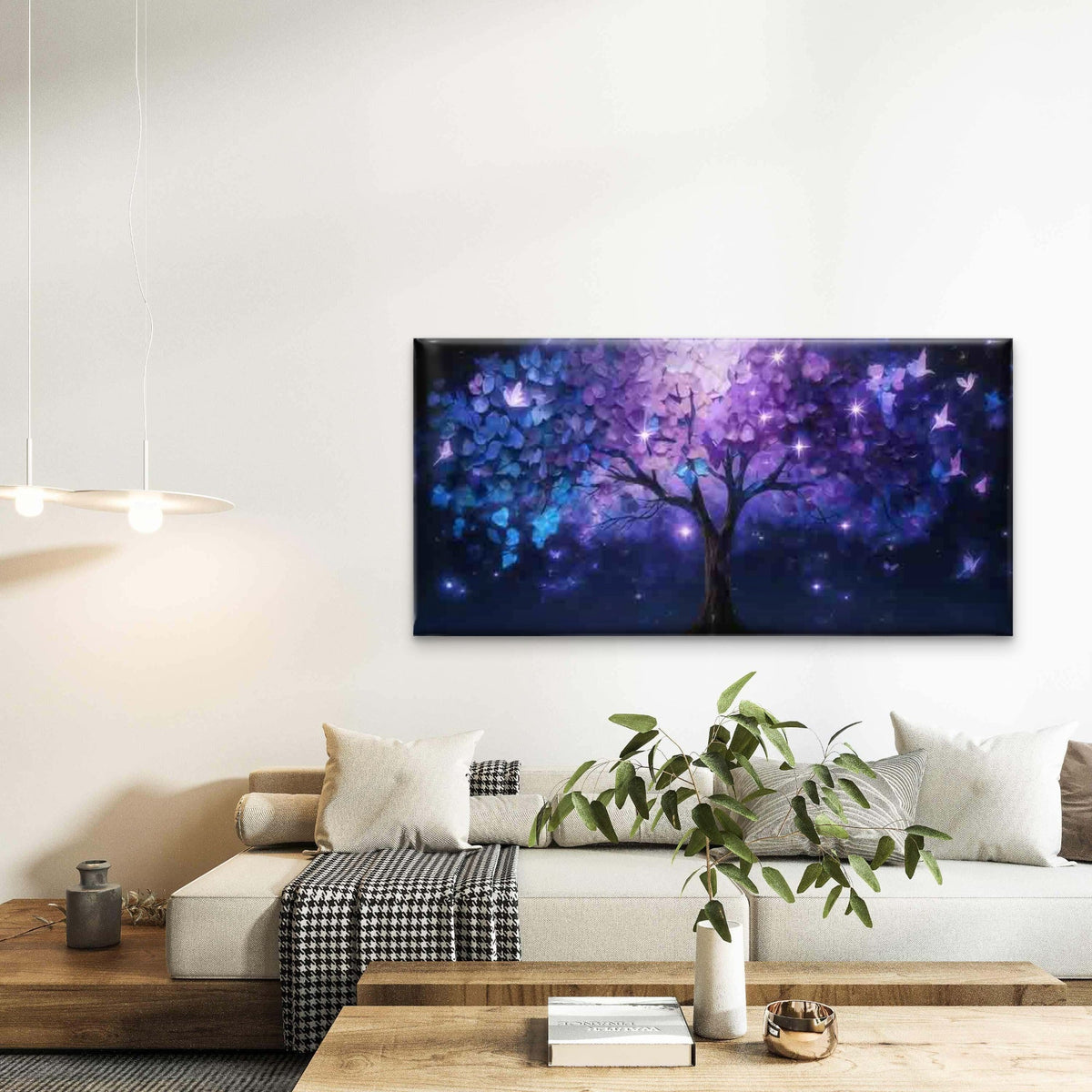 Purple Tree And Butterfly Night Wall Art Canvas Office Home Room Framed 120x60cm