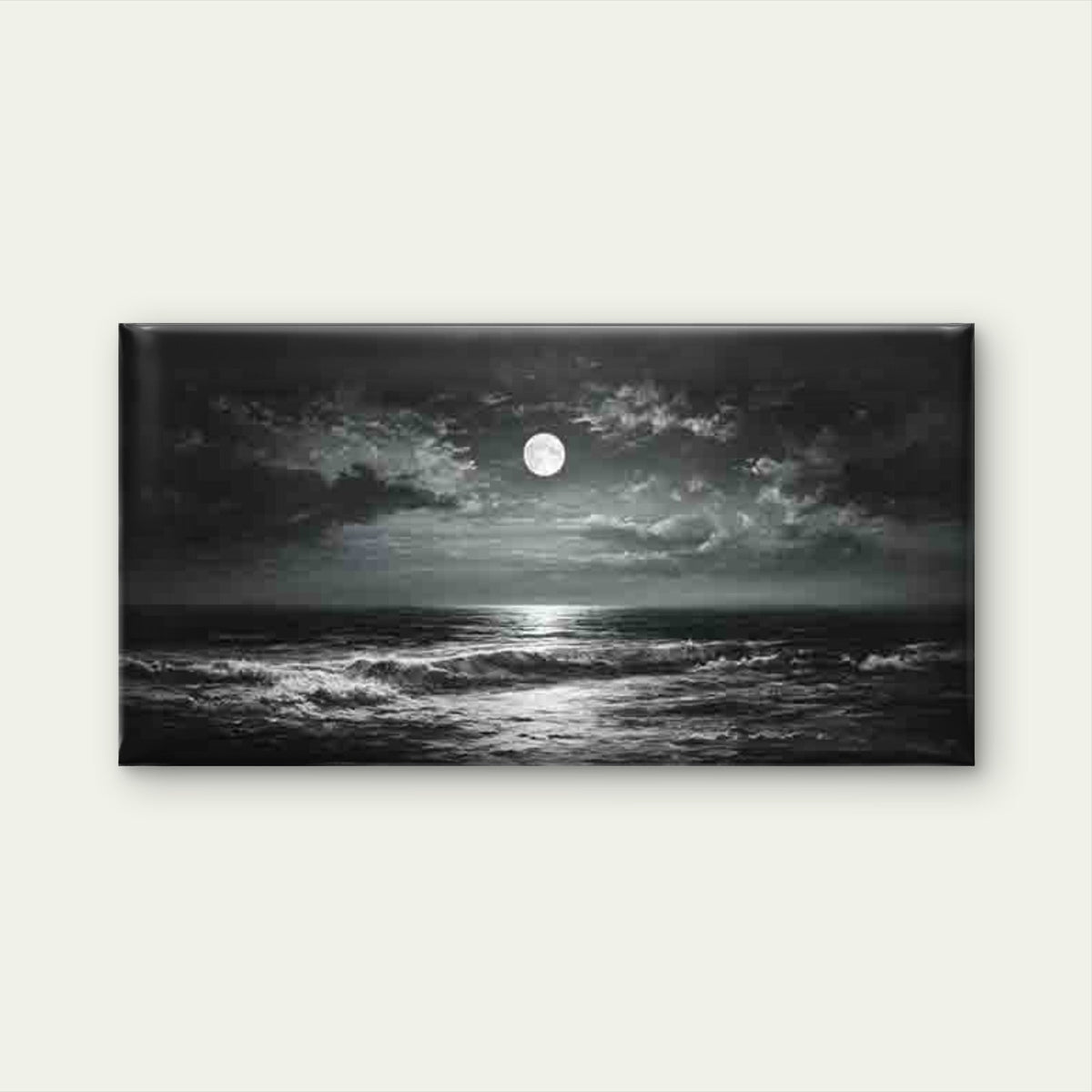 Moonlit Sea with Dark Clouds Wall Art Canvas Office Home Room Framed 120x60cm