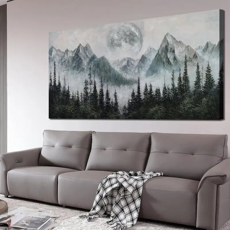 Black and White Foggy Forest Mountain Wall Art canvas office home room framed 120x60cm