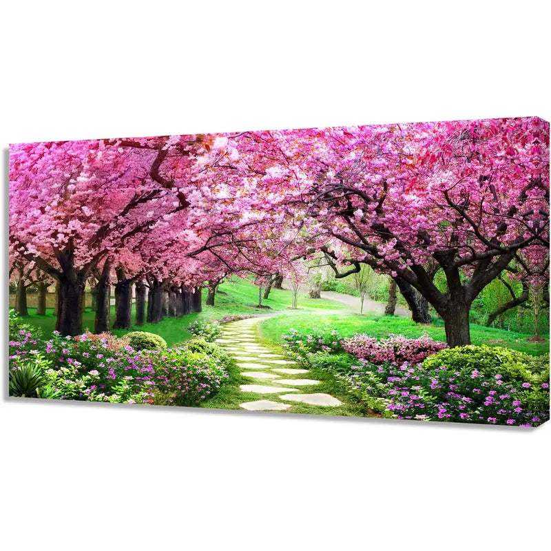 Pink Cherry Blossoms Tree Forest Wall Art canvas office home room framed 120x60cm
