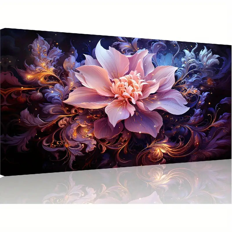 Abstract Purple Flower Golden Wall Art canvas office home room framed 120x60cm