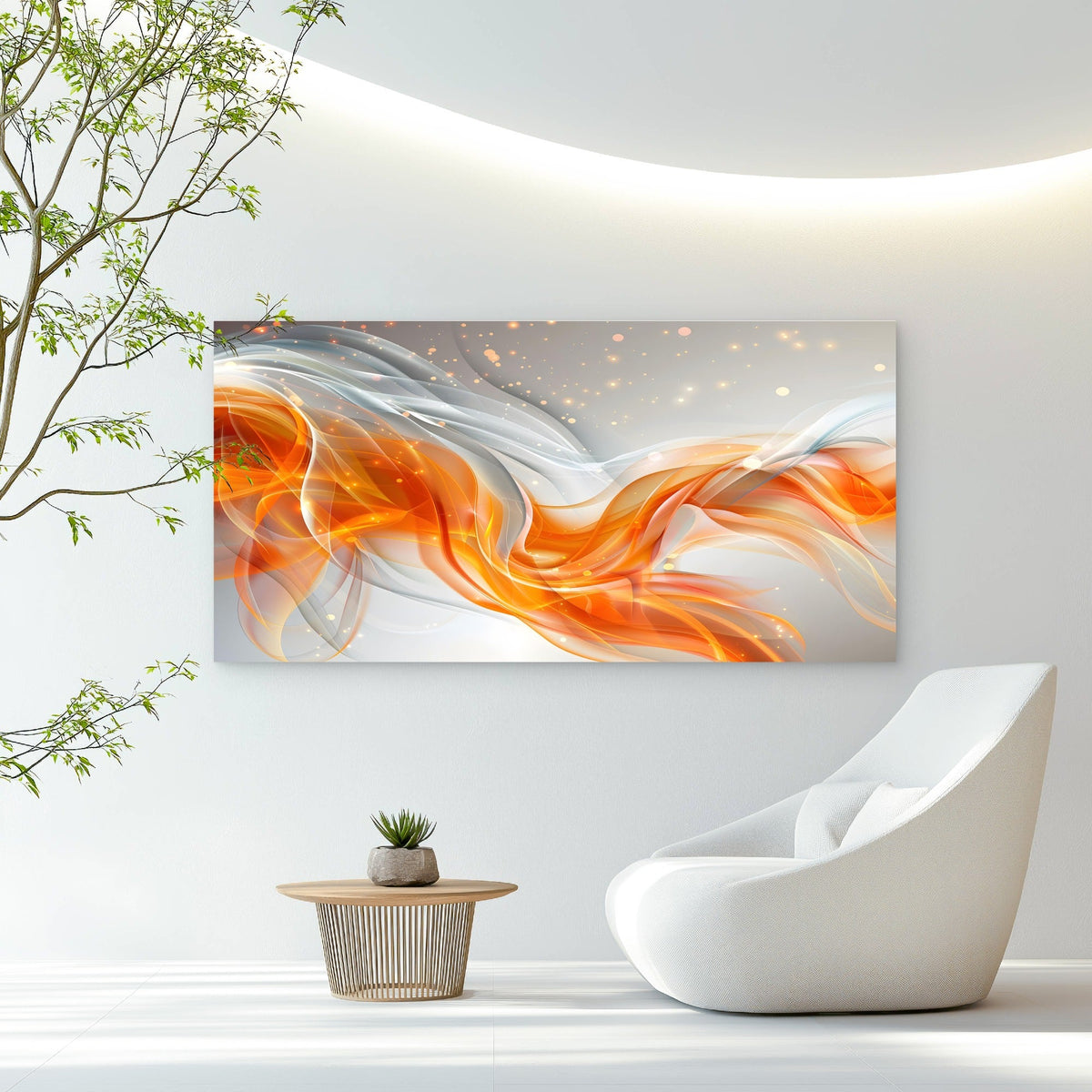 Dynamic Orange Flowing Waves Wall Art Canvas Office Home Room Framed 80x45cm