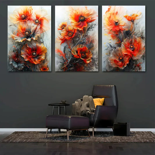 3pcs Features a vibrant orange color with a hint of elegance Metal Print Ready to Hang Art
