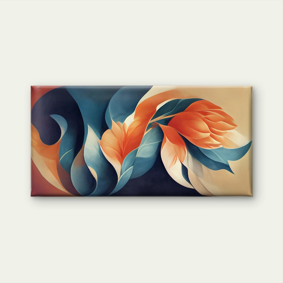 Blue Orange Floral Abstract Wall Art Canvas Office Home Room Framed 80x45cm