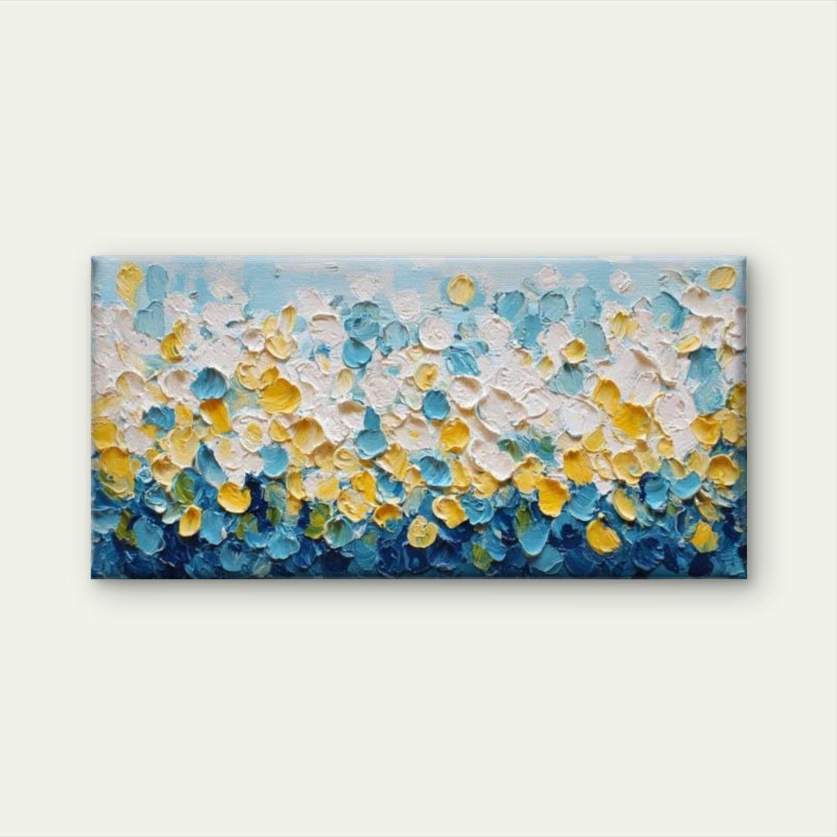 Blue Yellow Palette Knife Art Wall Art Canvas Office Home Room Framed 80x45cm