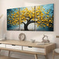 3pcs Ready to Hanging, Art Style Modern Abstract Trees Golden Flower Wall Art Set Canvas Framed 40x60cm - High Quality Print 100% Australian Made Wall Canvas Ready to Hang