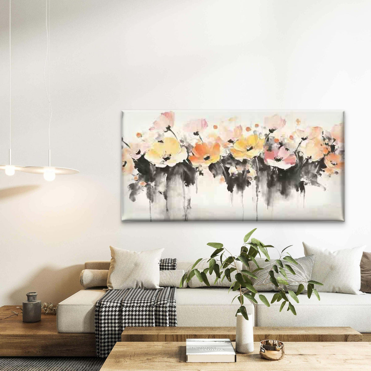 Abstract Watercolor Flowers Wall Art Canvas Office Home Room Framed 120x60cm
