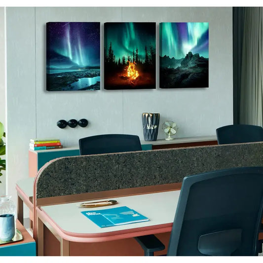 3pcs Northern Lights Scenery Painting Wall Art Set Canvas Framed 40x60cm - High Quality Print 100% Australian Made Wall Canvas Ready to Hang