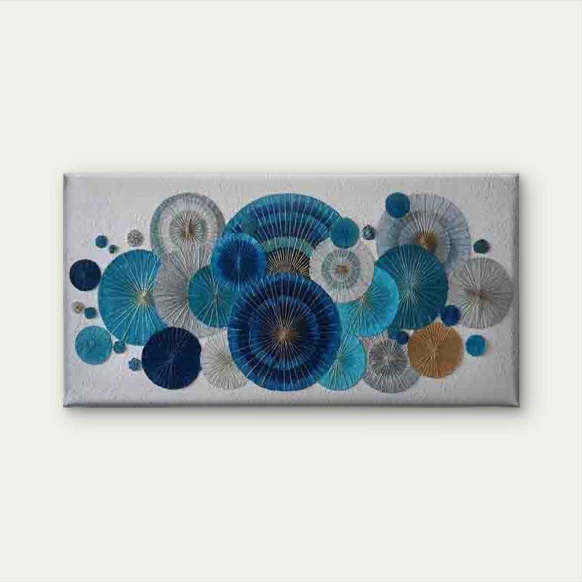 Blue and White Chinese Fan Wall Art Canvas Office Home Room Framed 80x45cm
