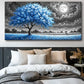 Blue Tree Under Moonlit Sky wall canvas office home room framed 120x60cm
