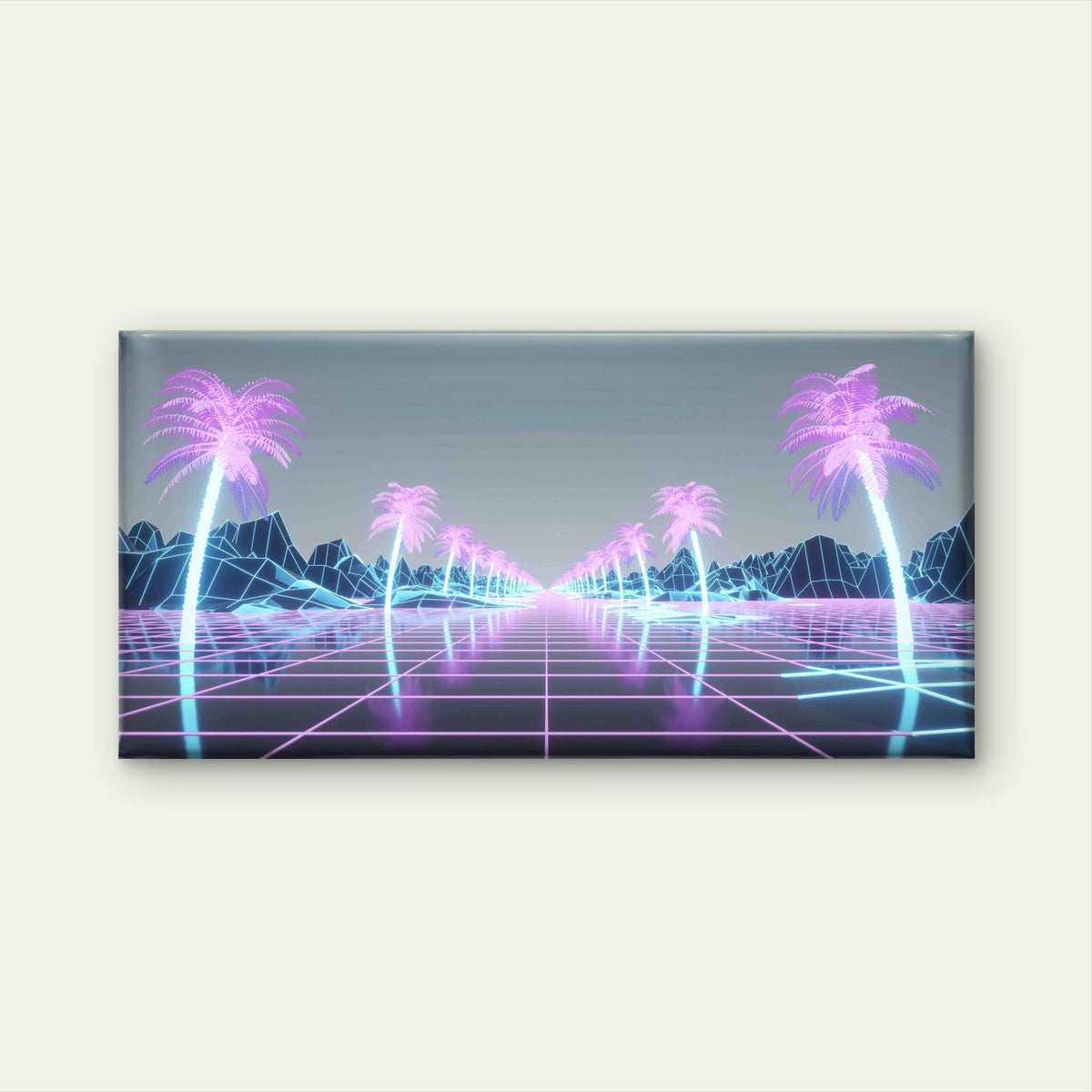 Futuristic Synthwave Background Wall Art Canvas Office Home Room Framed 80x45cm