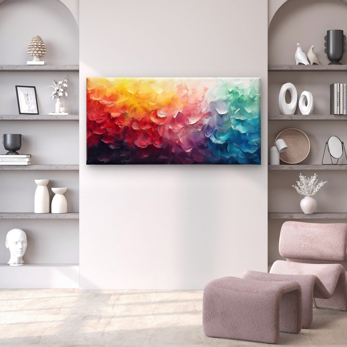 Colorful Rainbow Oil Stroke Wall Art Canvas Office Home Framed 80x45cm
