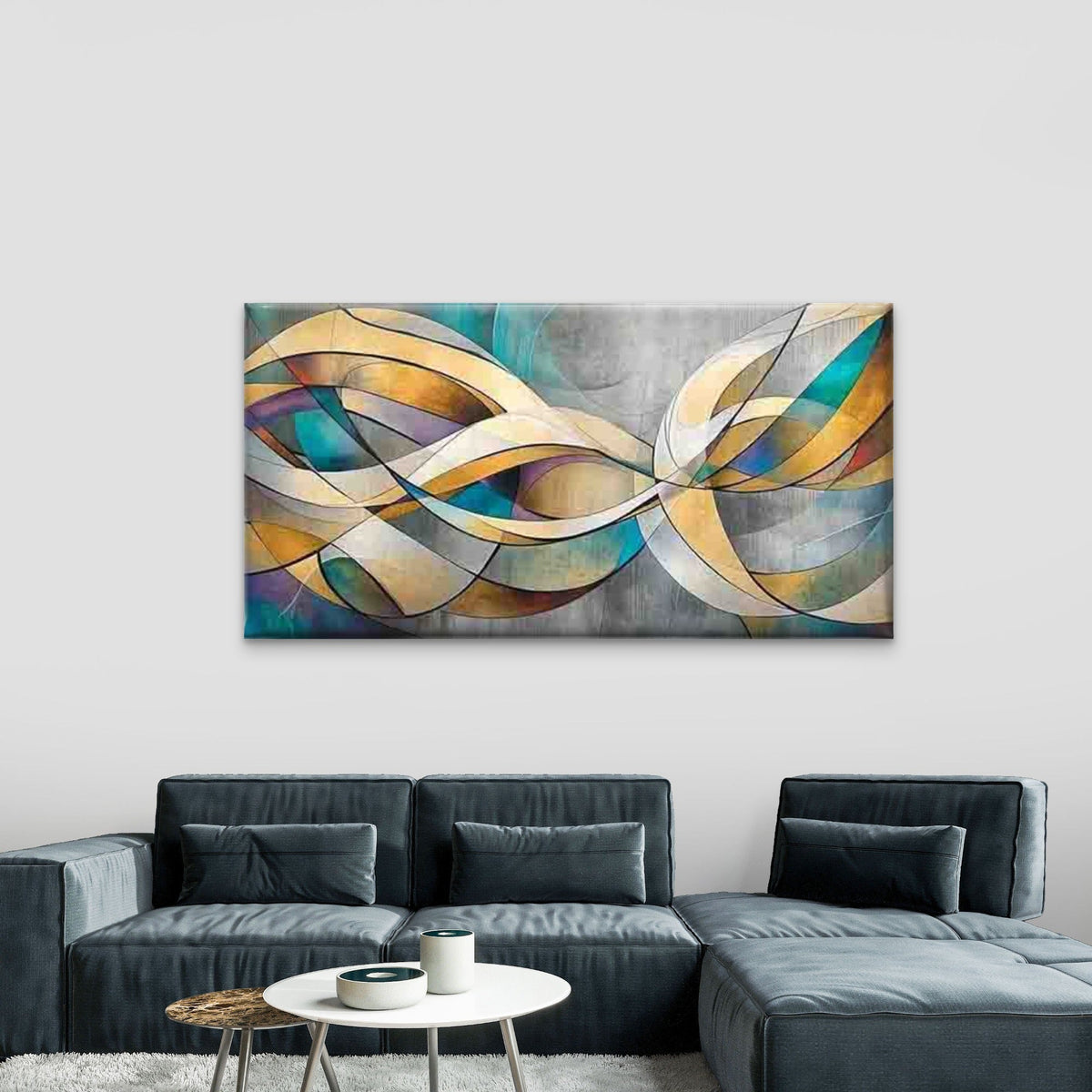 Abstract Curved Lines And Shape Wall Art Canvas Office Home Room Framed 80x45cm
