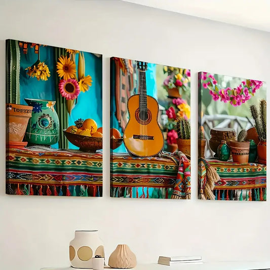 3pcs Instrumental Guitar Art Scenery Wall Art Set Canvas Framed 40x60cm - High Quality Print 100% Australian Made Wall Canvas Ready to Hang