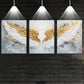 3pcs Abstract White Wings Golden Feather Design Metal Print Ready to Hang Art