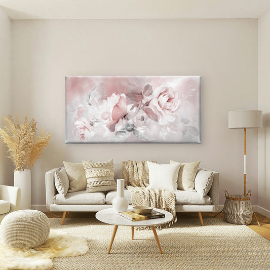 Pink Rose Floral Soft Bunch Wall Art Canvas Office Home Room Framed 80x45cm