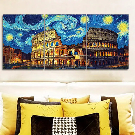 3pcs Starry Night Colosseum Metal Print Ready to Hang Art