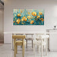 Abstract Flowers Teal & Golden Floral Butterfly Wall Art canvas office home room framed 80x45cm