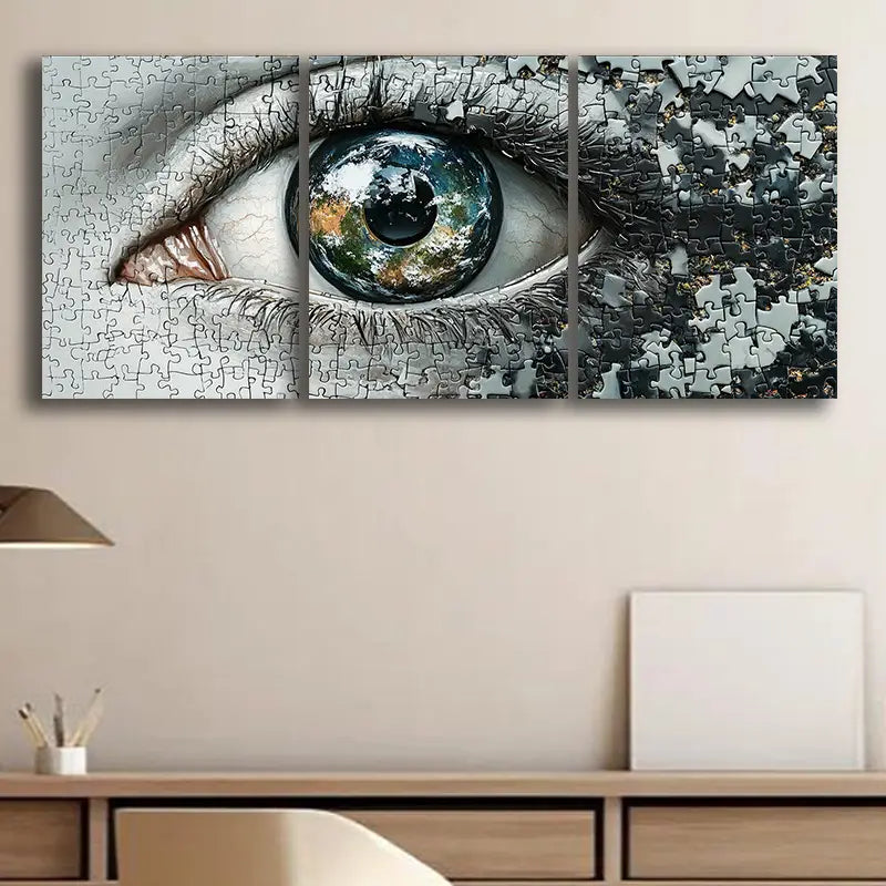 3pcs An eye with puzzle pieces Metal Print Ready to Hang Art