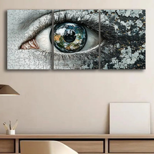 3pcs An eye with puzzle pieces Metal Print Ready to Hang Art
