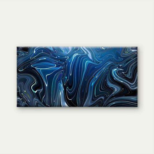 Blue Abstract Liquid Marble Wall Art Canvas Office Home Room Framed 80x45cm