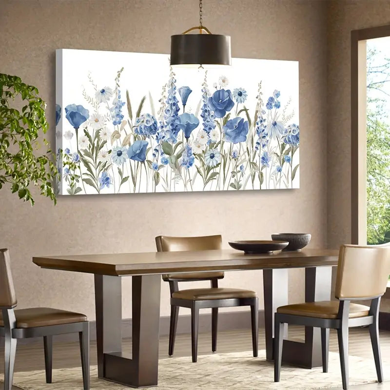 Elegant Blue Floral Rustic Wall Art canvas office home room framed 120x60cm