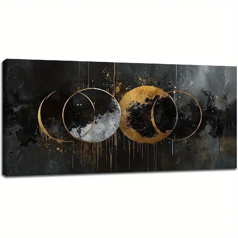 Abstract Sun Moon Black Golden Wall Art canvas office home room framed 120x60cm