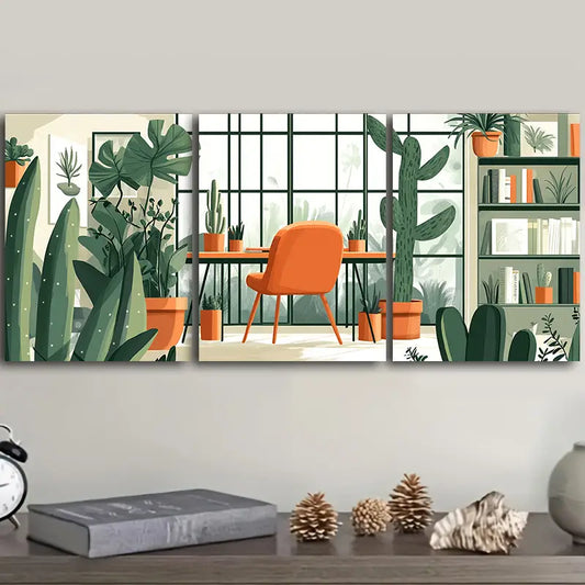 3pcs Houseplants Theme Metal Print Ready to Hang Art
