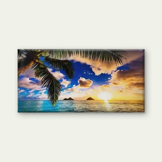 Tropical Beach Sunset Palm Tree Wall Art Canvas Office Home Room Framed 80x45cm