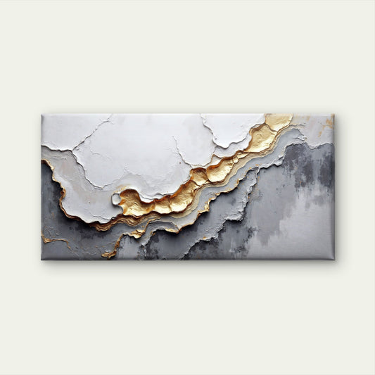 Grey Gold Textured Abstract Wall Art Canvas Office Home Room Framed 80x45cm