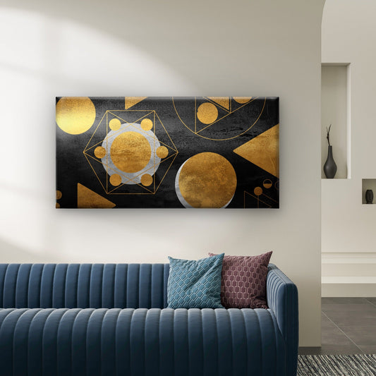 Black Gold Geometric Abstract Wall Art Canvas Office Home Room Framed 80x45cm