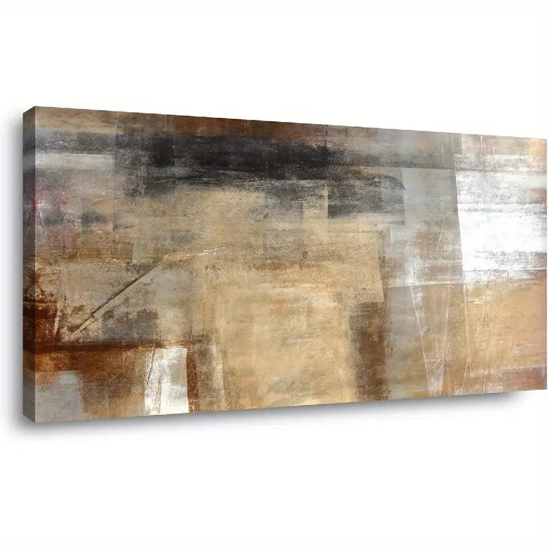 Abstract Brown & Beige Black Wall Art canvas office home room framed 120x60cm