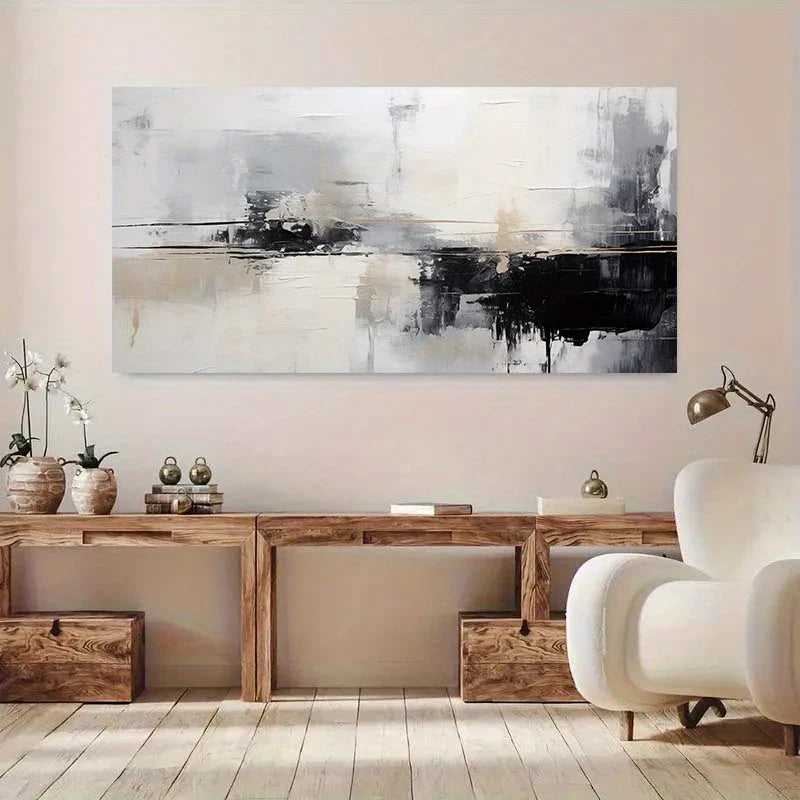 Black White Golden Accents Wall Art wall canvas office home room framed 120x60cm