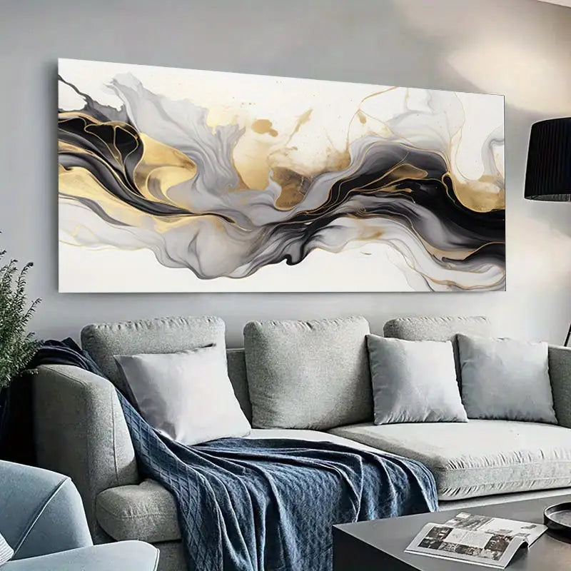 Modern Abstract Black Marble Design Wall Art wall canvas office home room framed 120x60cm