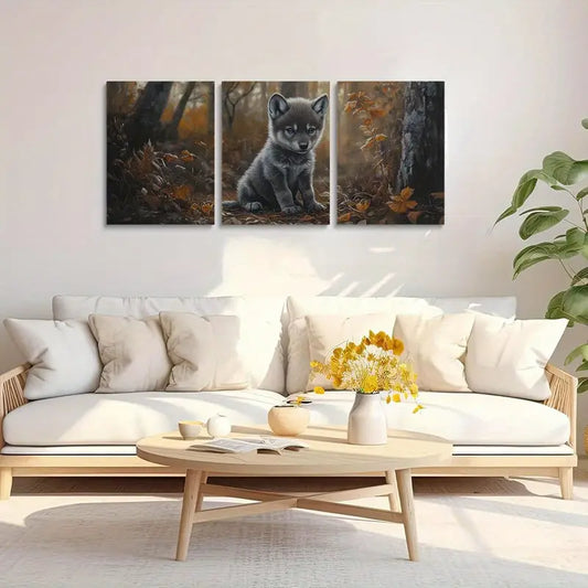 3pcs Wolf A baby Cute cub Classic Design Metal Print Ready to Hang Art