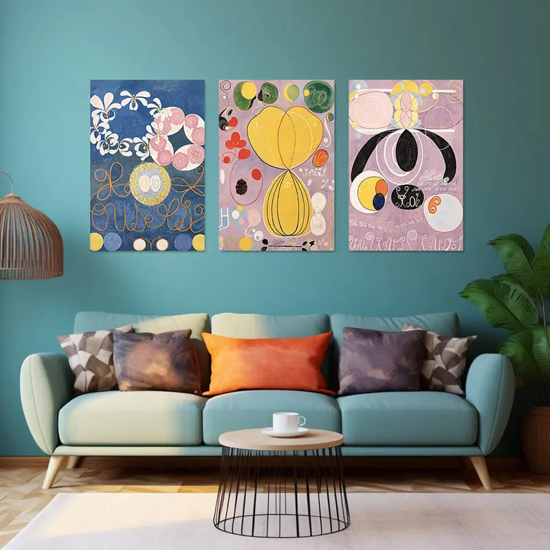 3pcs Colorful Shapes and Flowing Lines with Artistic Lettering Metal Print Ready to Hang Art